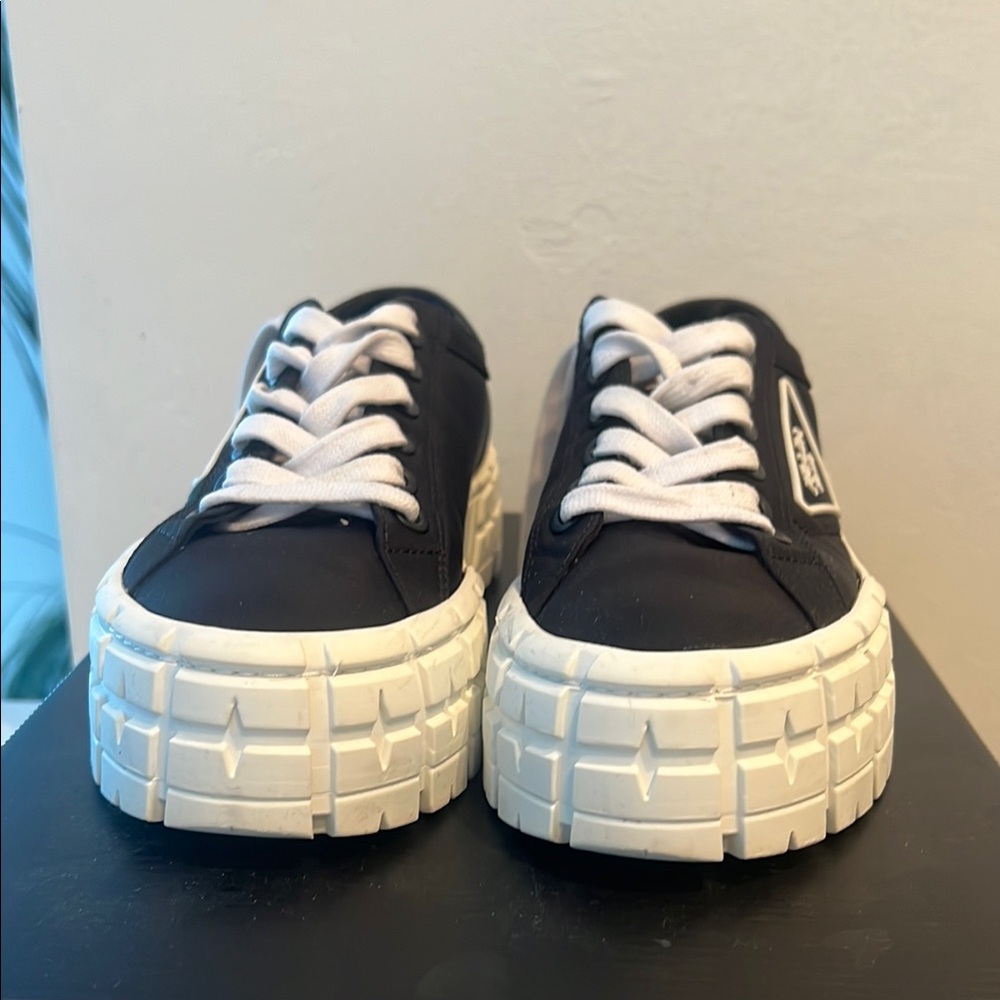 Prada Converse Black and White Platform Sneakers